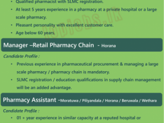 Pharmacist   Manager - Retail pharmacy chain   Pharmacy Assistant