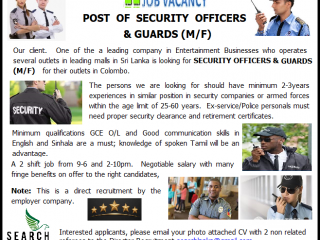 VACANCY  POST OF SECURITY OFFICERS & GUARDS (M/F)