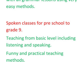 English spoken and syllabus classes for pre school to grade 9