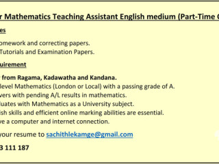 Vacancy for Mathematics Teaching Assistant English medium